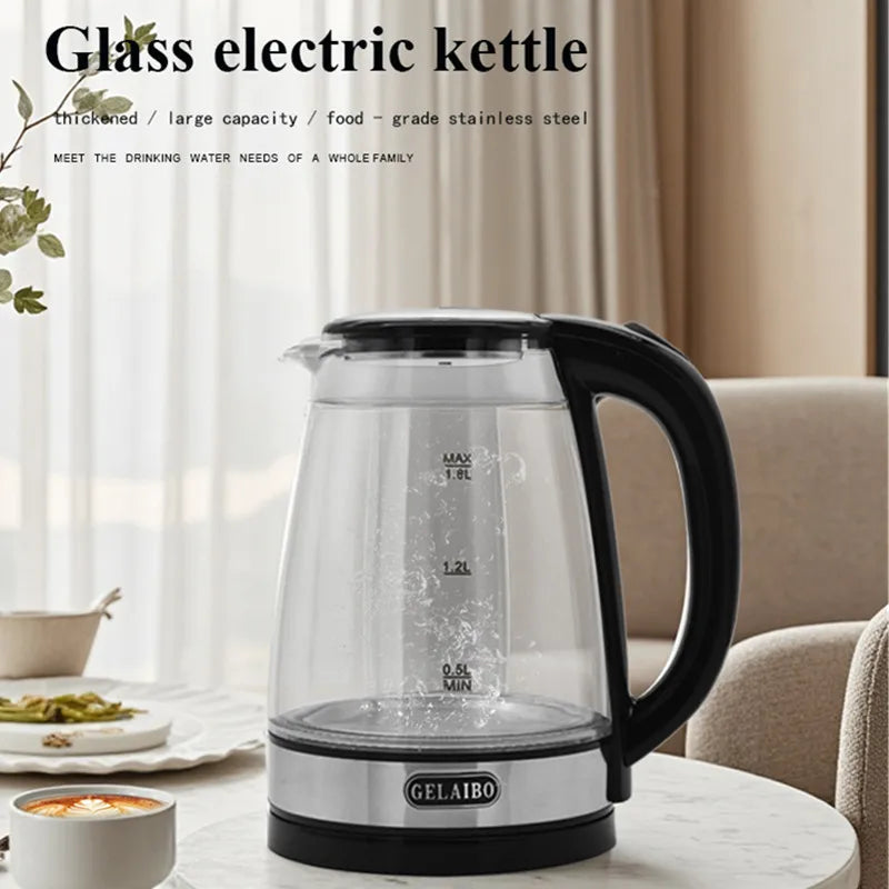 Electric Kettle Stainless 1.8L Steel Double Layer Glass Health Preserving Pot Electric Water Heater with Blue Led Light Kitchen