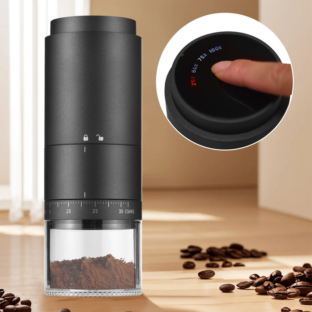 Portable Coffee Bean Grinder with 38 Grinding Setting Digital Power Display 5 Blades Ceramic Conical Burr One Button Start