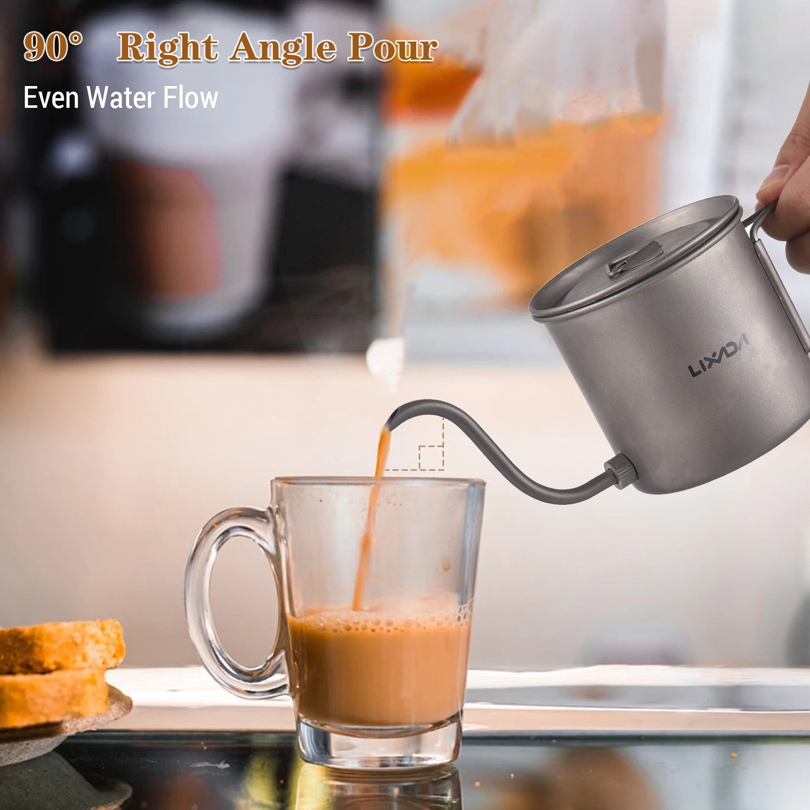 400ml Pour Over Kettle Gooseneck Coffee Kettle Ti Folding Handle  Kettle with Lid and Beer Cup Gooseneck Pour Over Kettle