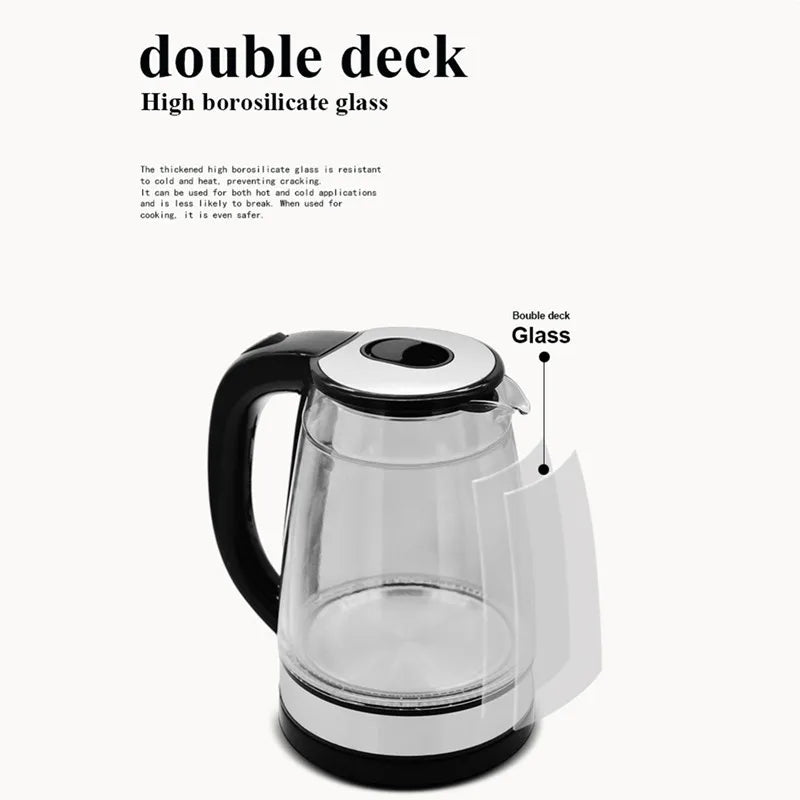 Electric Kettle Stainless 1.8L Steel Double Layer Glass Health Preserving Pot Electric Water Heater with Blue Led Light Kitchen