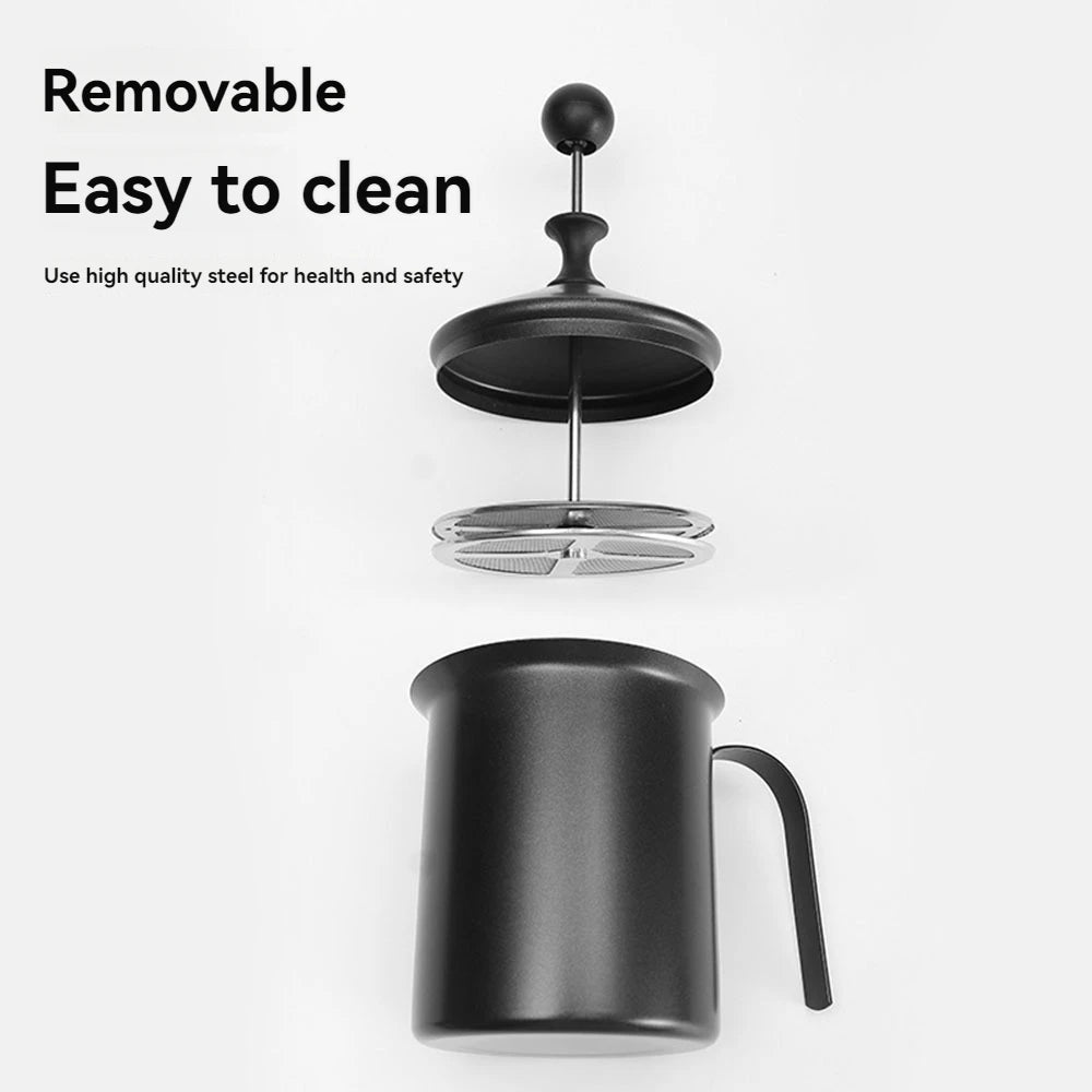 Manual milk frother - made of stainless steel material, heavy-duty 201 stainless steel mixing tank，handheld milk frother