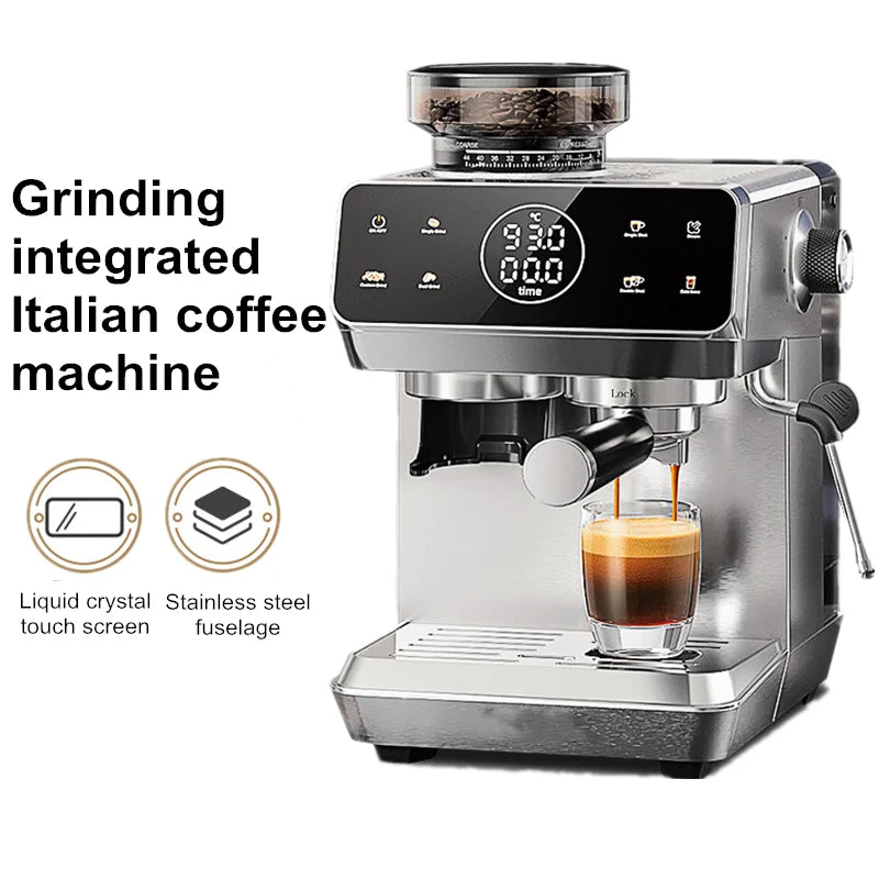 Home Espresso Machine with Grinder, 20Bar Pressure, Dual Temperature Control for Hot/Cold Brew, Compact Semi-Automatic Coffee Ma