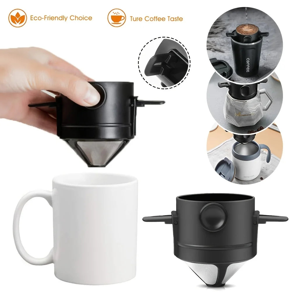 1/3pcs Folding Coffee Maker Filters Pour Over Dripper Set Stainless Steel Hand-Flush Funnel Cup with Ear Hook For Perfect Coffee