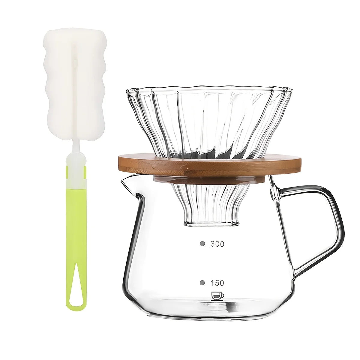 Pour Over Coffee Maker Set, Borosilicate Glass Coffee Server with Cleaning Brush, Pour Over Coffee Dripper Carafe for Home Cafe
