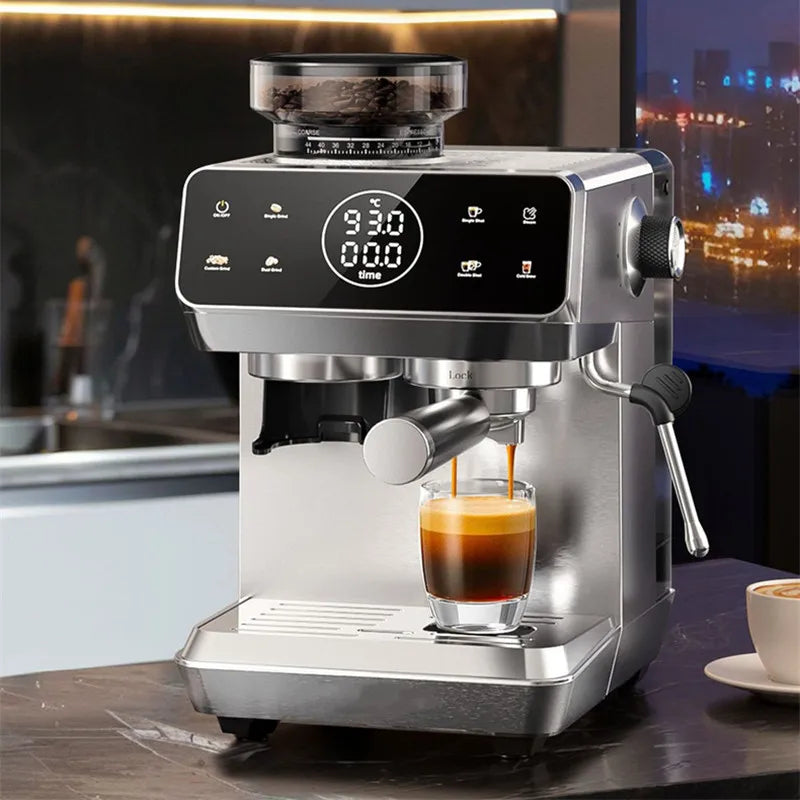 Home Espresso Machine with Grinder, 20Bar Pressure, Dual Temperature Control for Hot/Cold Brew, Compact Semi-Automatic Coffee Ma