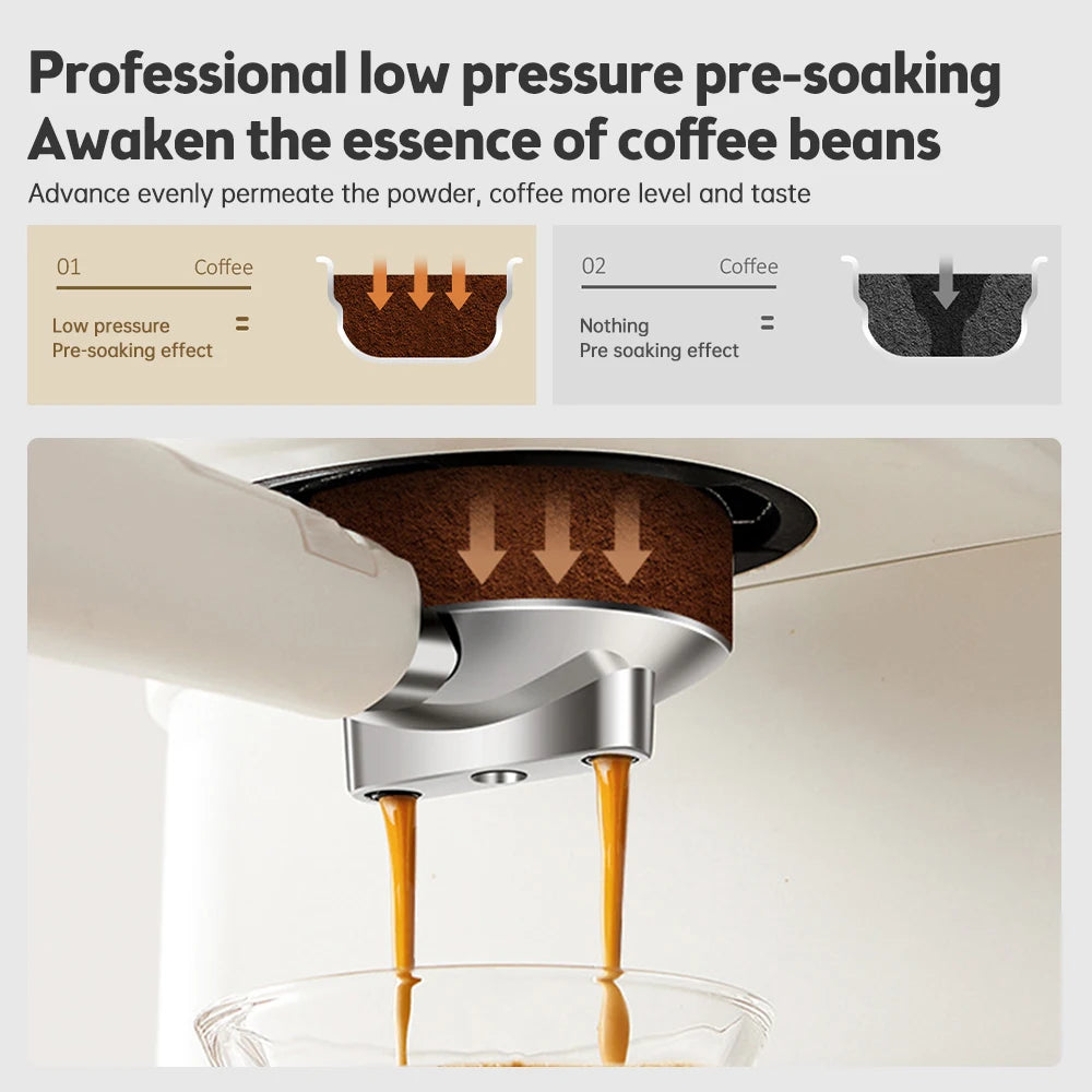 Espresso Coffee Machine Stainless Steel Espresso Maker with Milk Frother Steam Wand Semi-Automatic Cappuccino Latte Machine