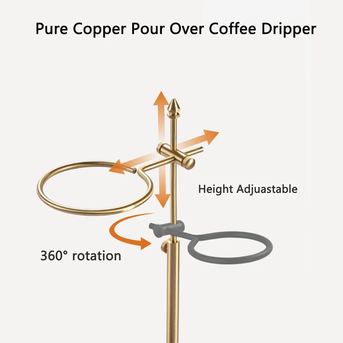 Pour Over Stand Coffee Station, Pure Copper Pour Over Dripper Height Adjustable Coffee Filter Stand with Walnut Wooden Base