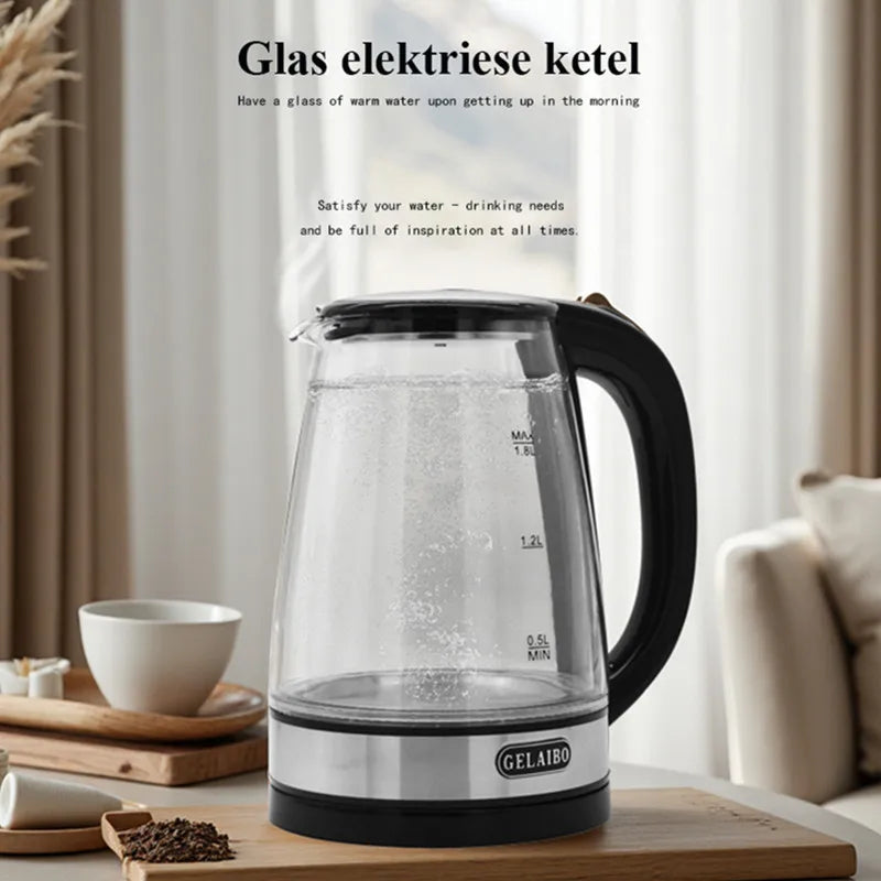 Electric Kettle Stainless 1.8L Steel Double Layer Glass Health Preserving Pot Electric Water Heater with Blue Led Light Kitchen